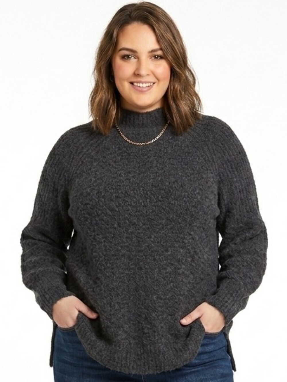 1X Anthropologie Charcoal Gray Women’s Cozy Bouclé Knit Sweater Plus Size